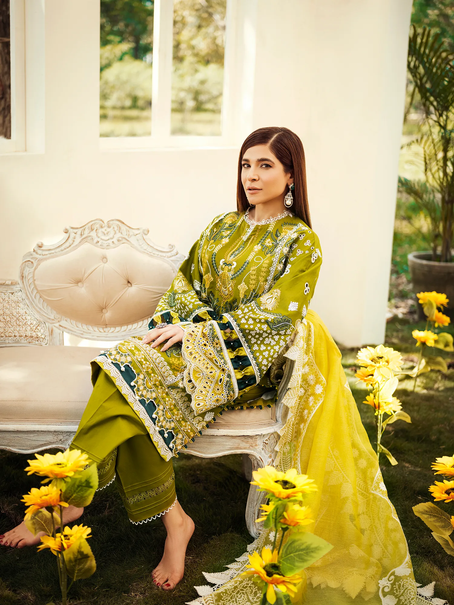 Embroidered Olive Salwar Kameez Pakistani Eid Dress