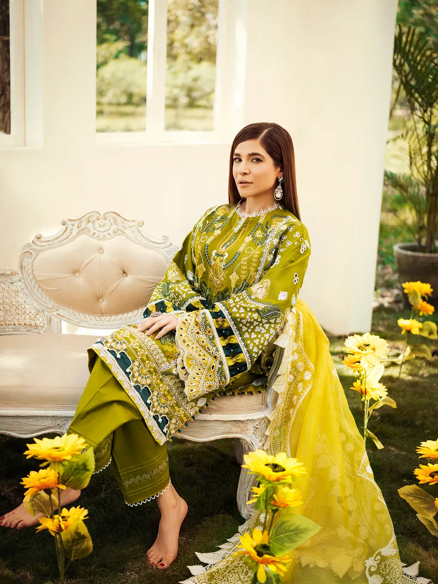 Embroidered Olive Salwar Kameez Pakistani Eid Dress