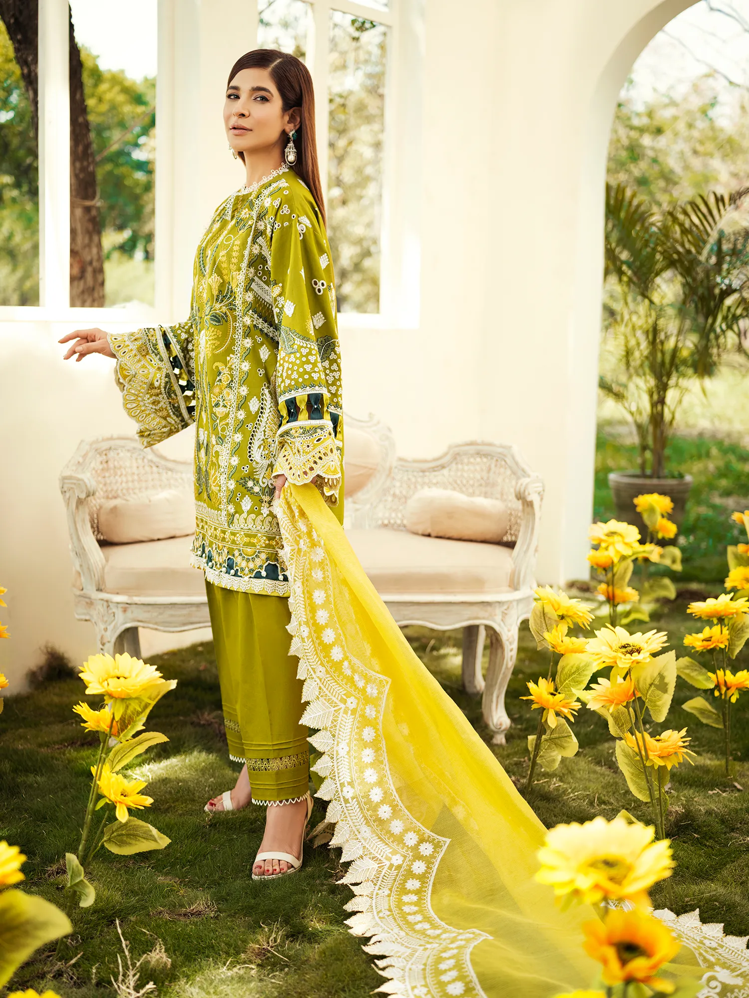 Embroidered Olive Salwar Kameez Pakistani Eid Dress