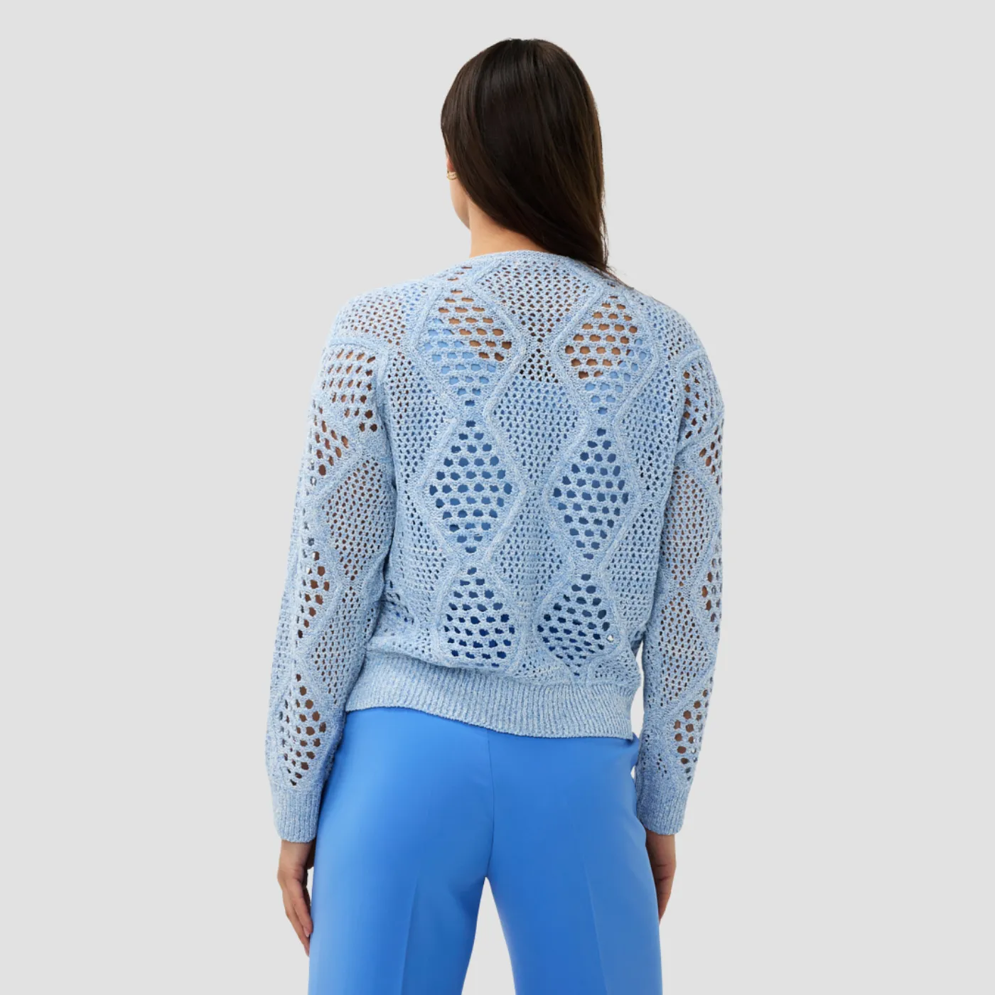 Esqualo Ajour Knit Sweater | Ivory / Sky Blue