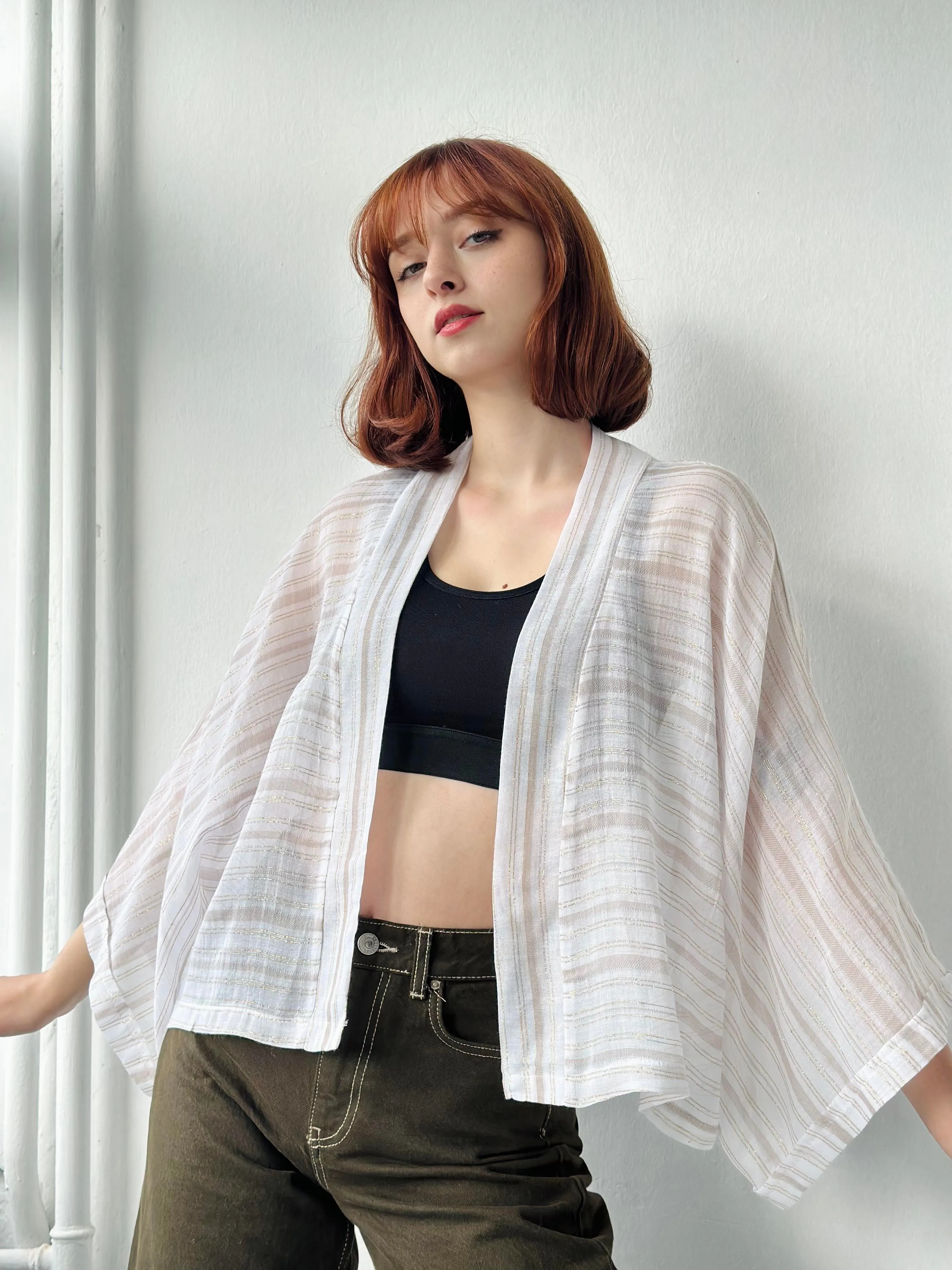 Happy White Bat Pattern Mini Kimono