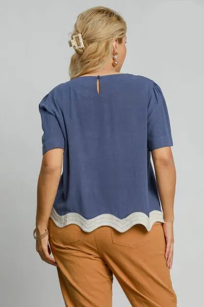 Hazel Blues® | Umgee Linen Blend Scalloped Hem Top