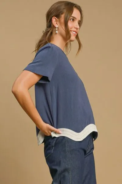 Hazel Blues® | Umgee Linen Blend Scalloped Hem Top
