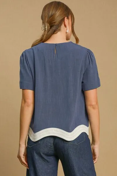 Hazel Blues® | Umgee Linen Blend Scalloped Hem Top
