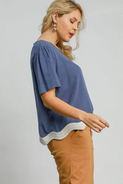 Hazel Blues® | Umgee Linen Blend Scalloped Hem Top