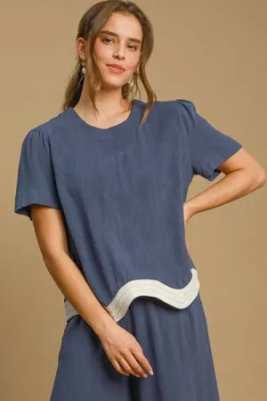 Hazel Blues® | Umgee Linen Blend Scalloped Hem Top