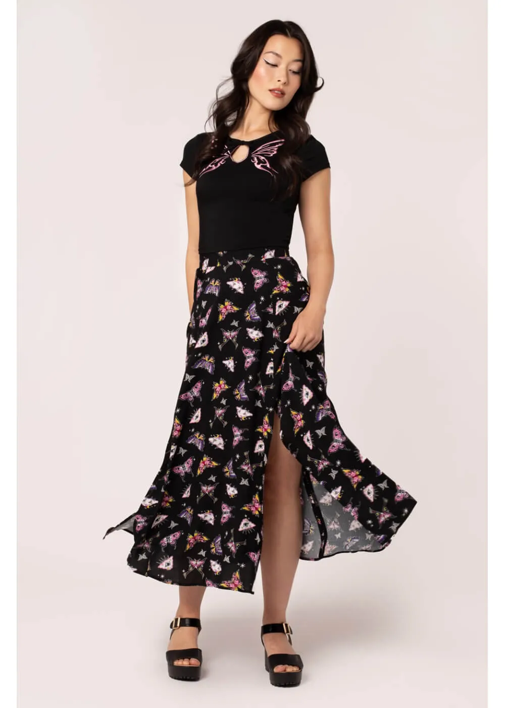 Hell Bunny Kocho Butterfly 50's Skirt Black