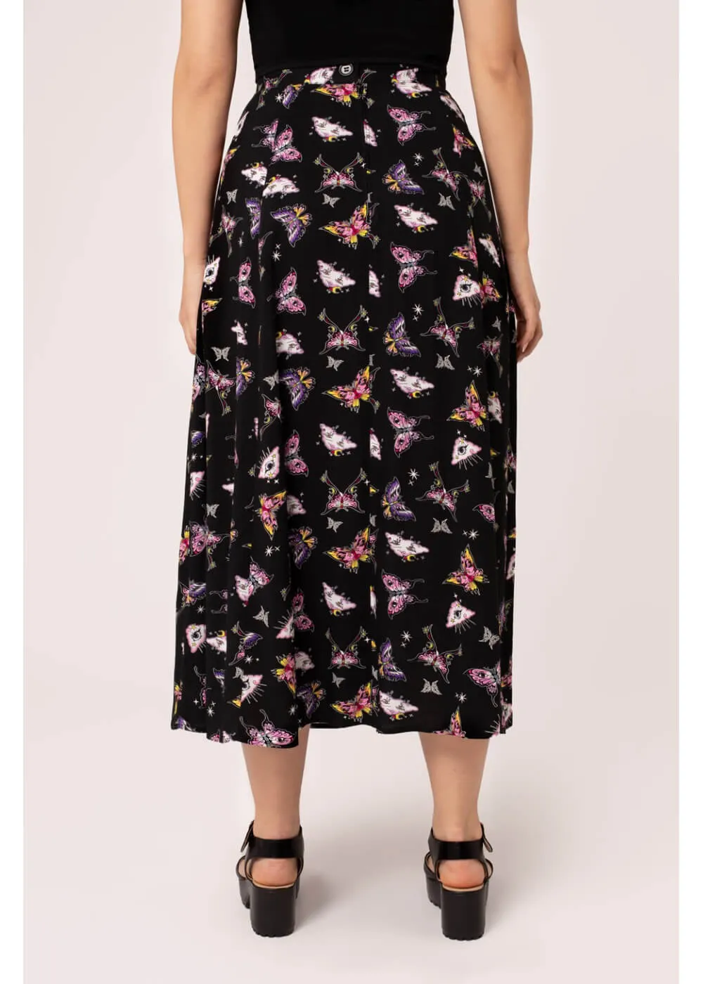Hell Bunny Kocho Butterfly 50's Skirt Black