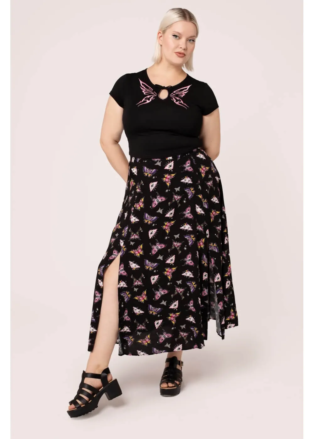 Hell Bunny Kocho Butterfly 50's Skirt Black