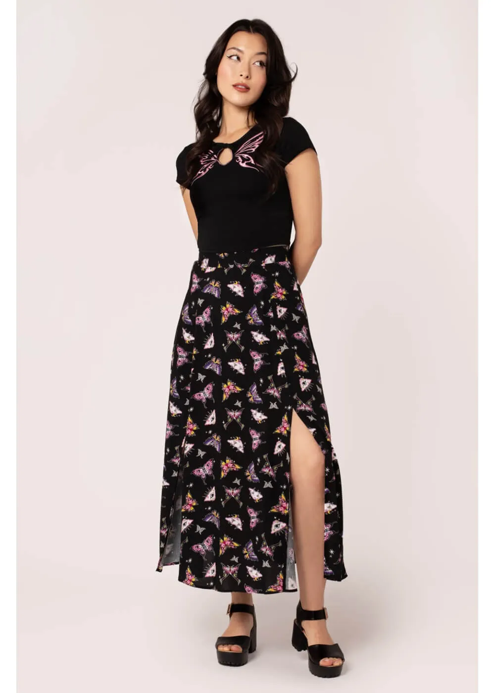 Hell Bunny Kocho Butterfly 50's Skirt Black