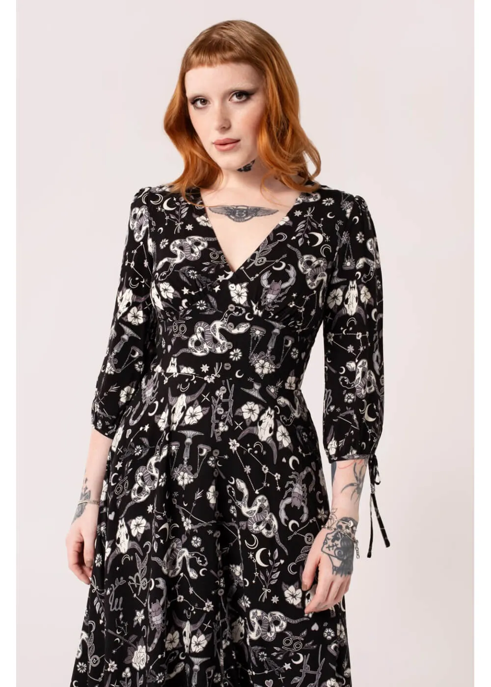 Hell Bunny Star Sign 70's Midi Dress Black