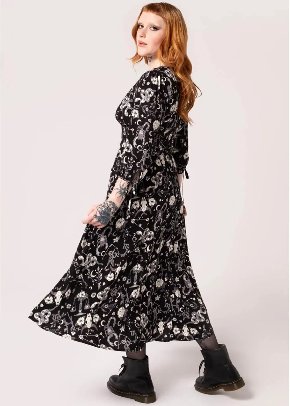 Hell Bunny Star Sign 70's Midi Dress Black