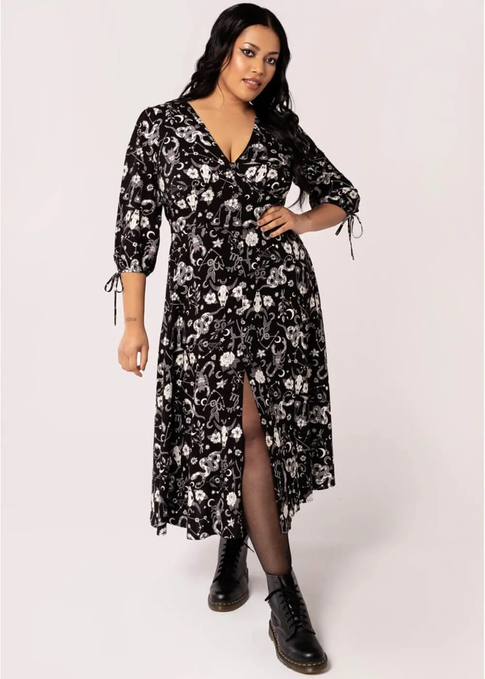 Hell Bunny Star Sign 70's Midi Dress Black