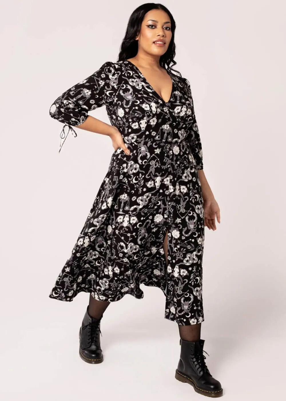 Hell Bunny Star Sign 70's Midi Dress Black