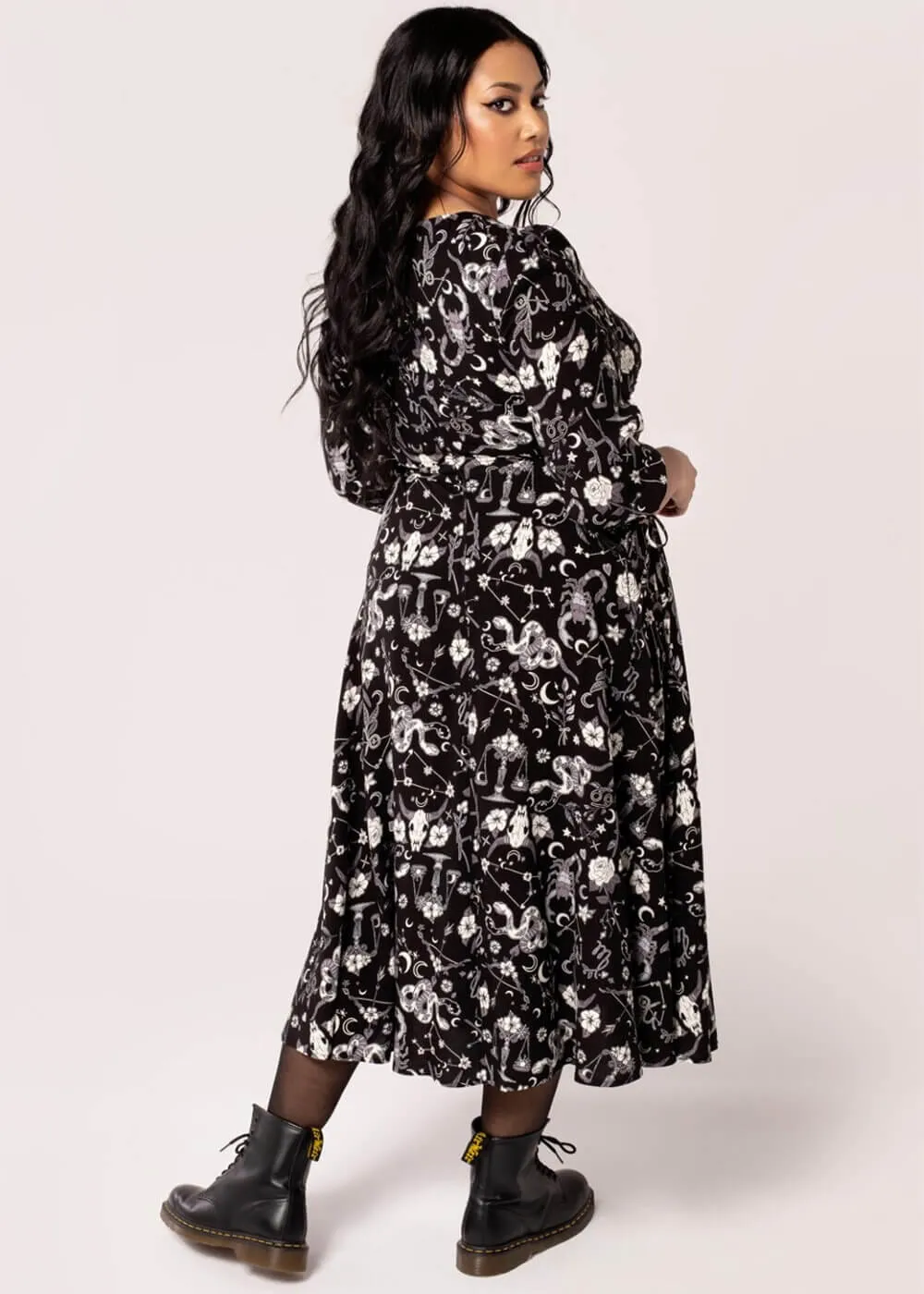 Hell Bunny Star Sign 70's Midi Dress Black