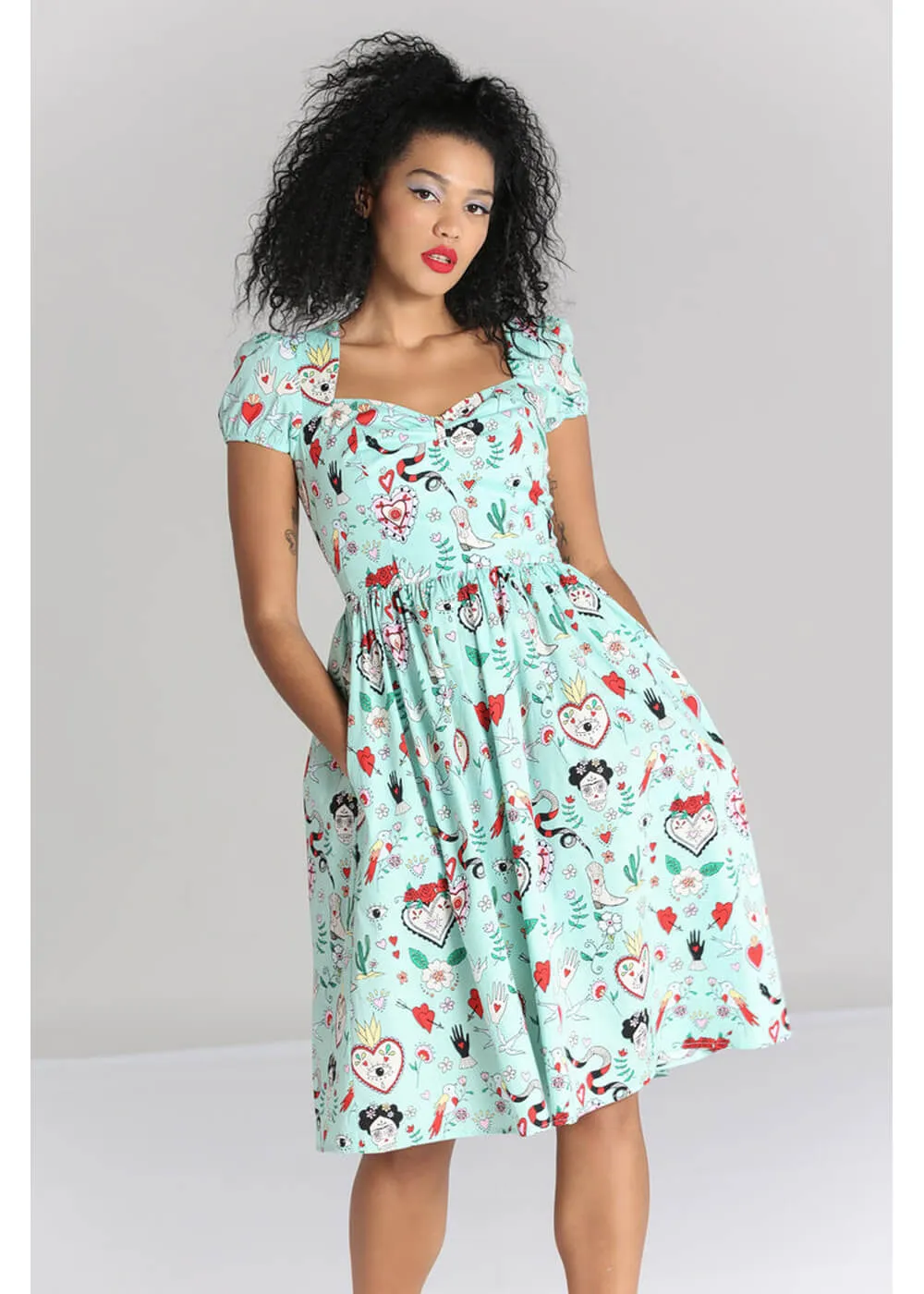 Hell Bunny Tijuana 50's Swing Dress Green