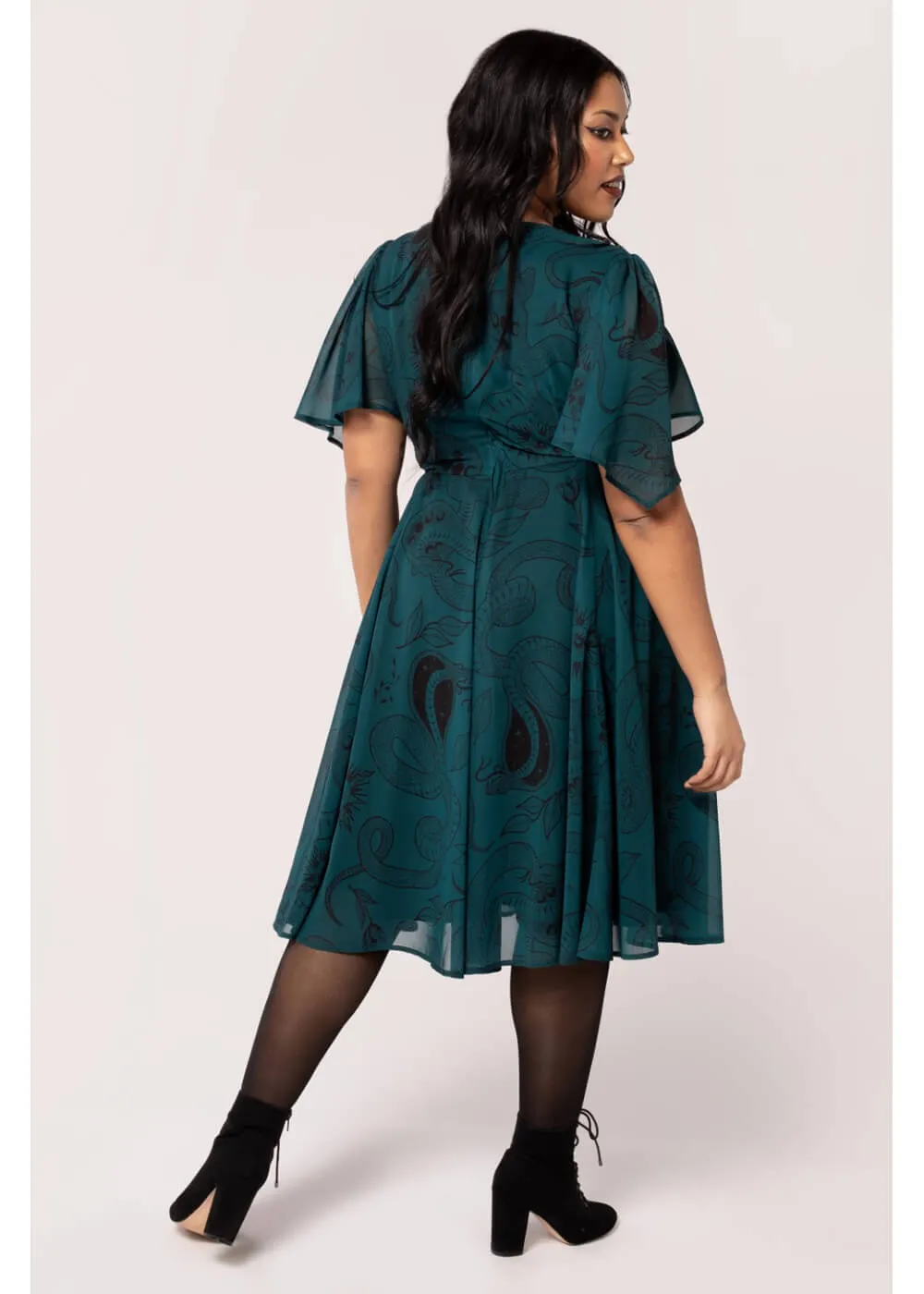 Hell Bunny Venom Snake 70's Midi Dress Green