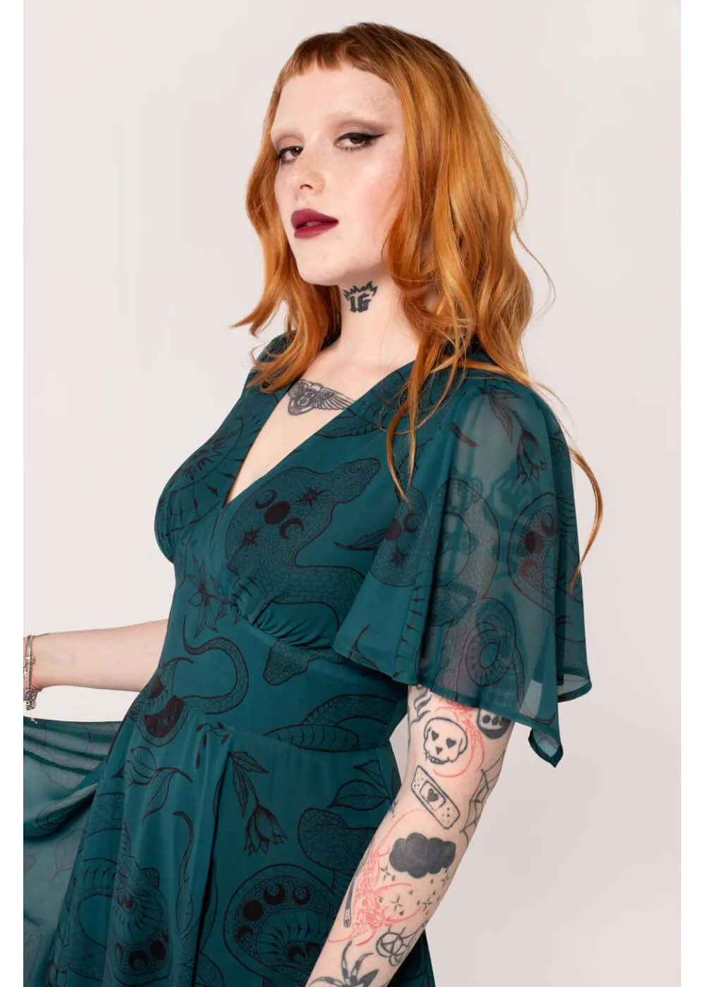 Hell Bunny Venom Snake 70's Midi Dress Green