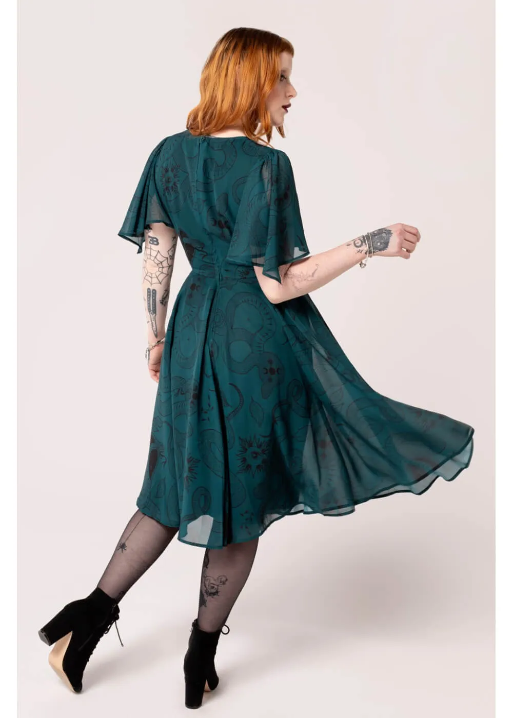 Hell Bunny Venom Snake 70's Midi Dress Green