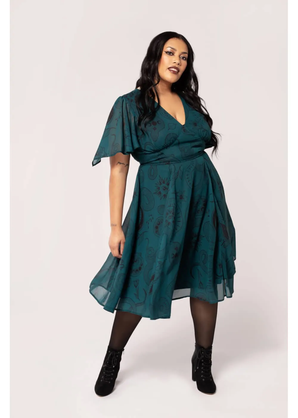 Hell Bunny Venom Snake 70's Midi Dress Green