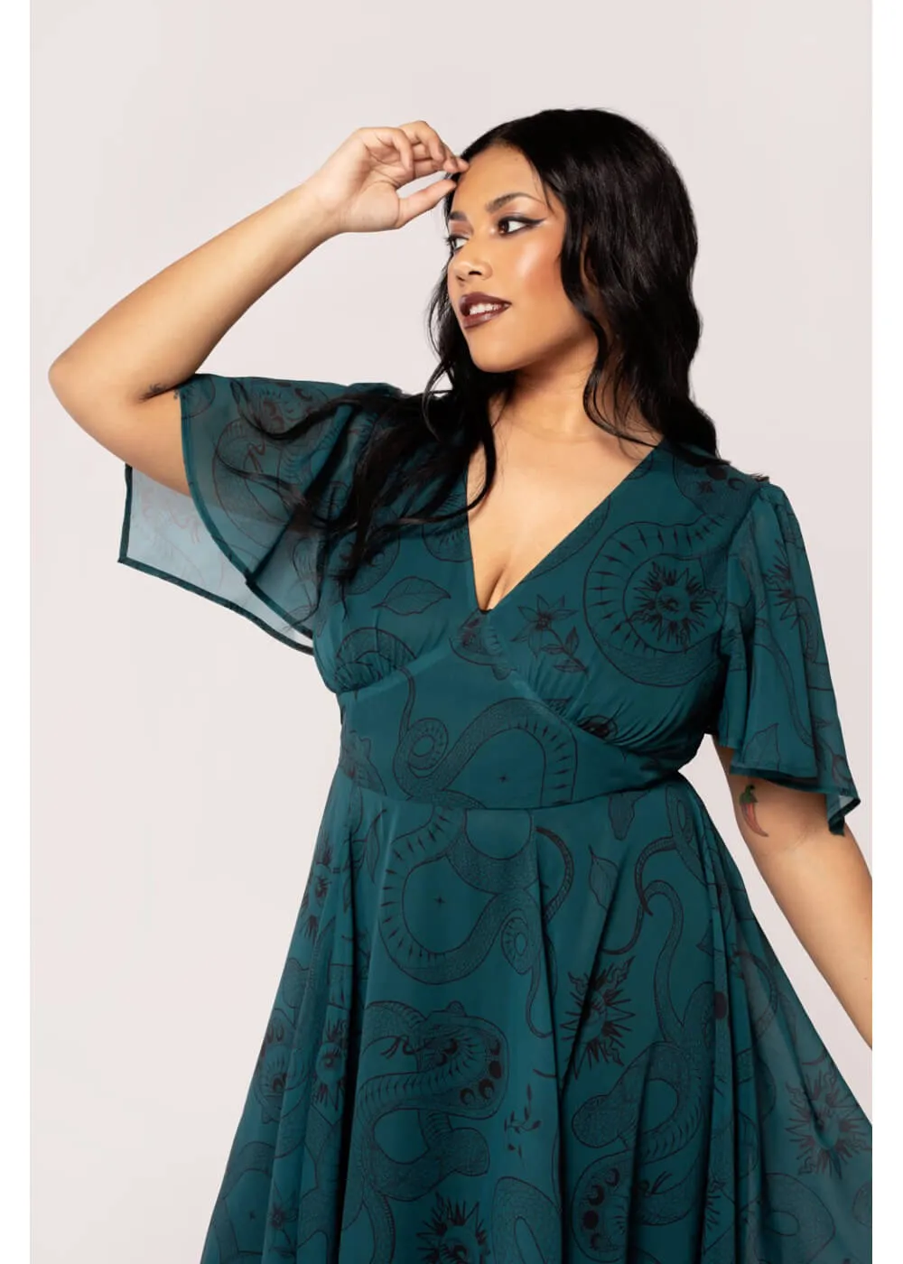 Hell Bunny Venom Snake 70's Midi Dress Green