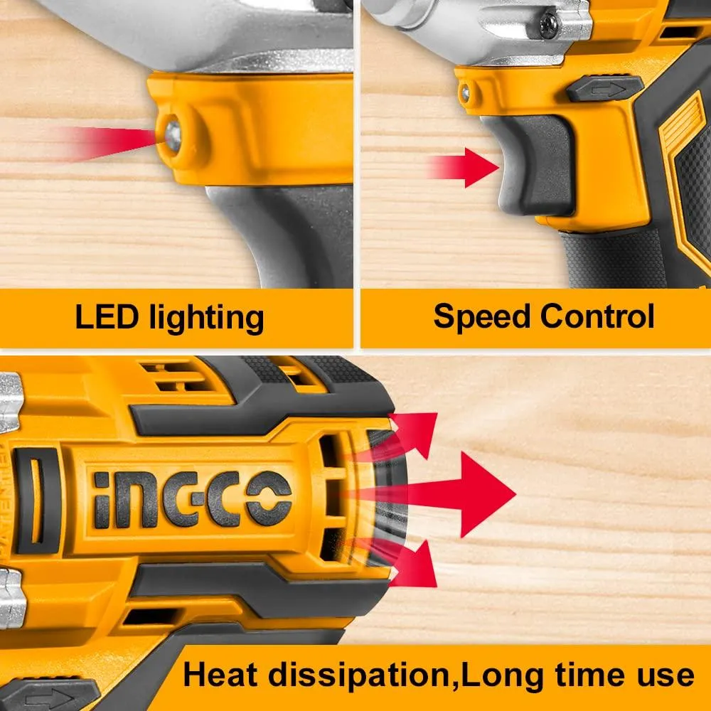 INGCO CIWLI2001 Cordless Li-Ion Impact Wrench Brushless Motor 20V - Battery & Charger Not Included