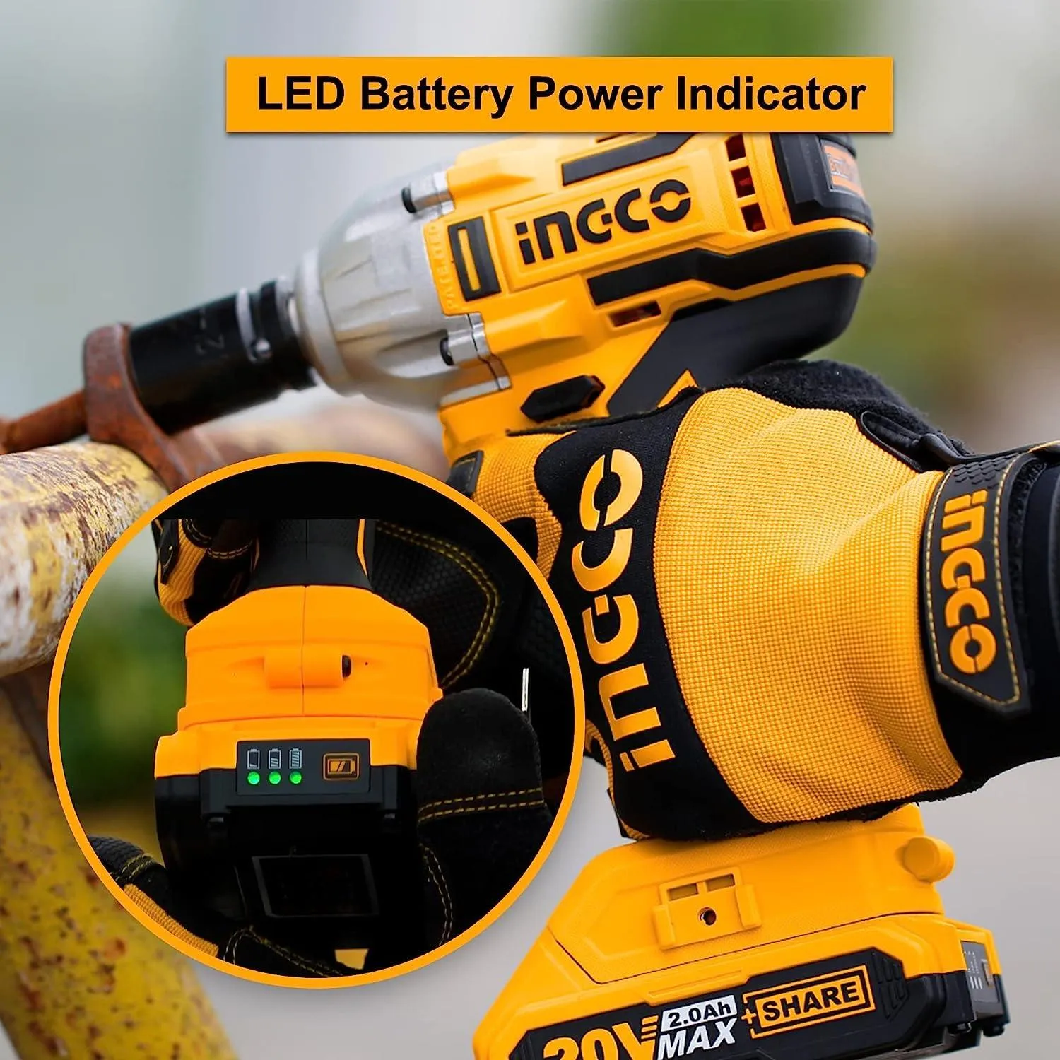 INGCO CIWLI2001 Cordless Li-Ion Impact Wrench Brushless Motor 20V - Battery & Charger Not Included