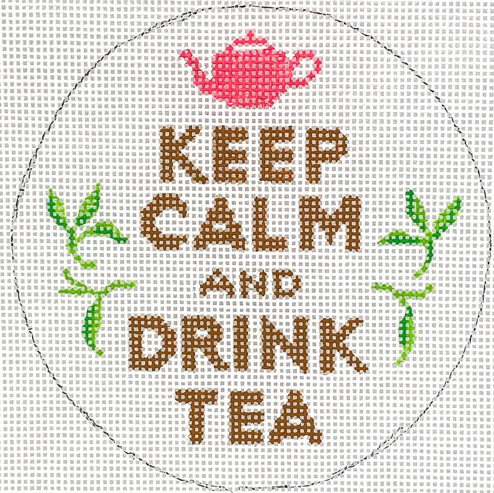 INSMC-69 Planet Earth & Lee 4” Round – Keep Calm & Drink Tea – brown, pink & greens