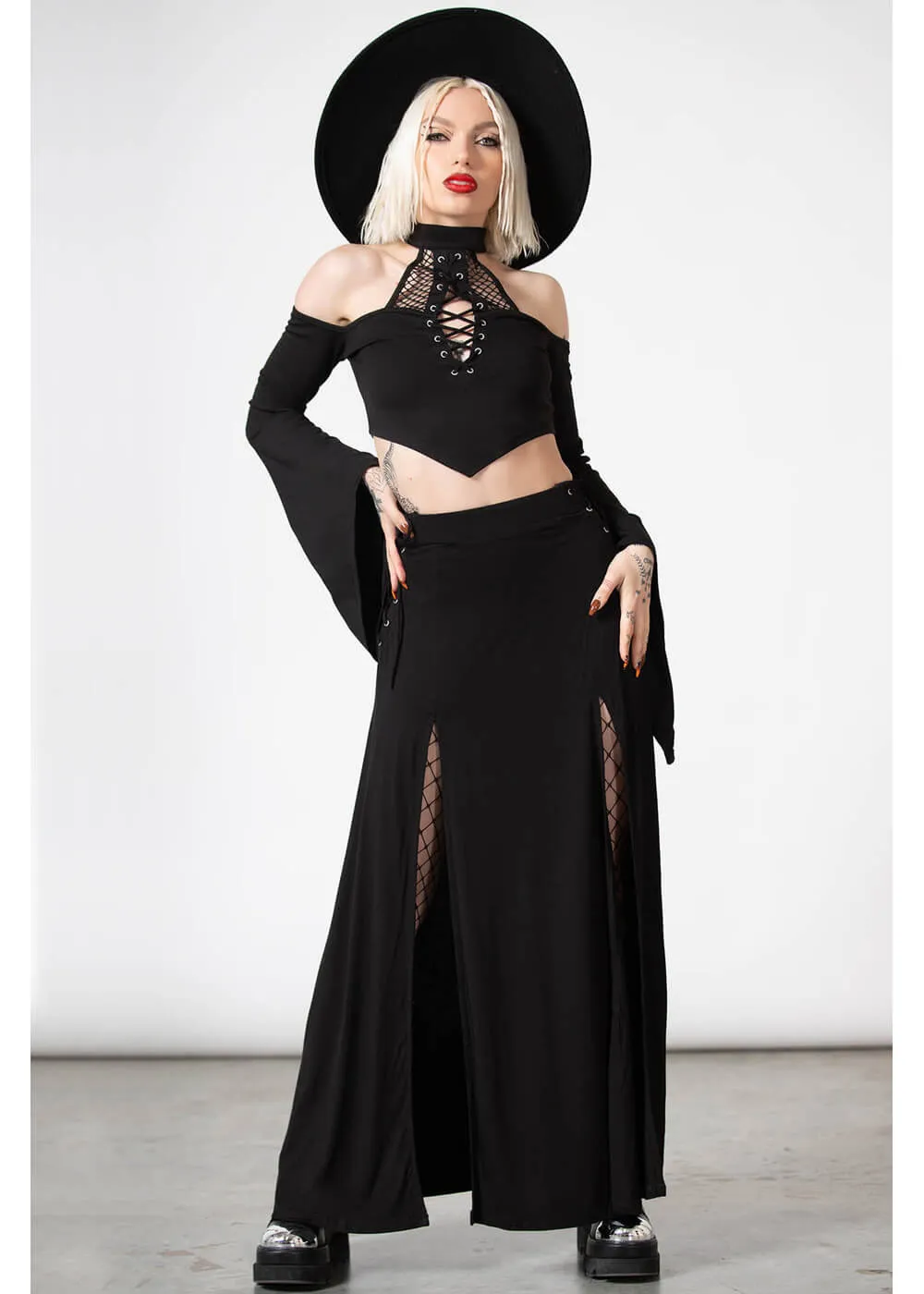 Killstar Hellverina Split Maxi Skirt Black