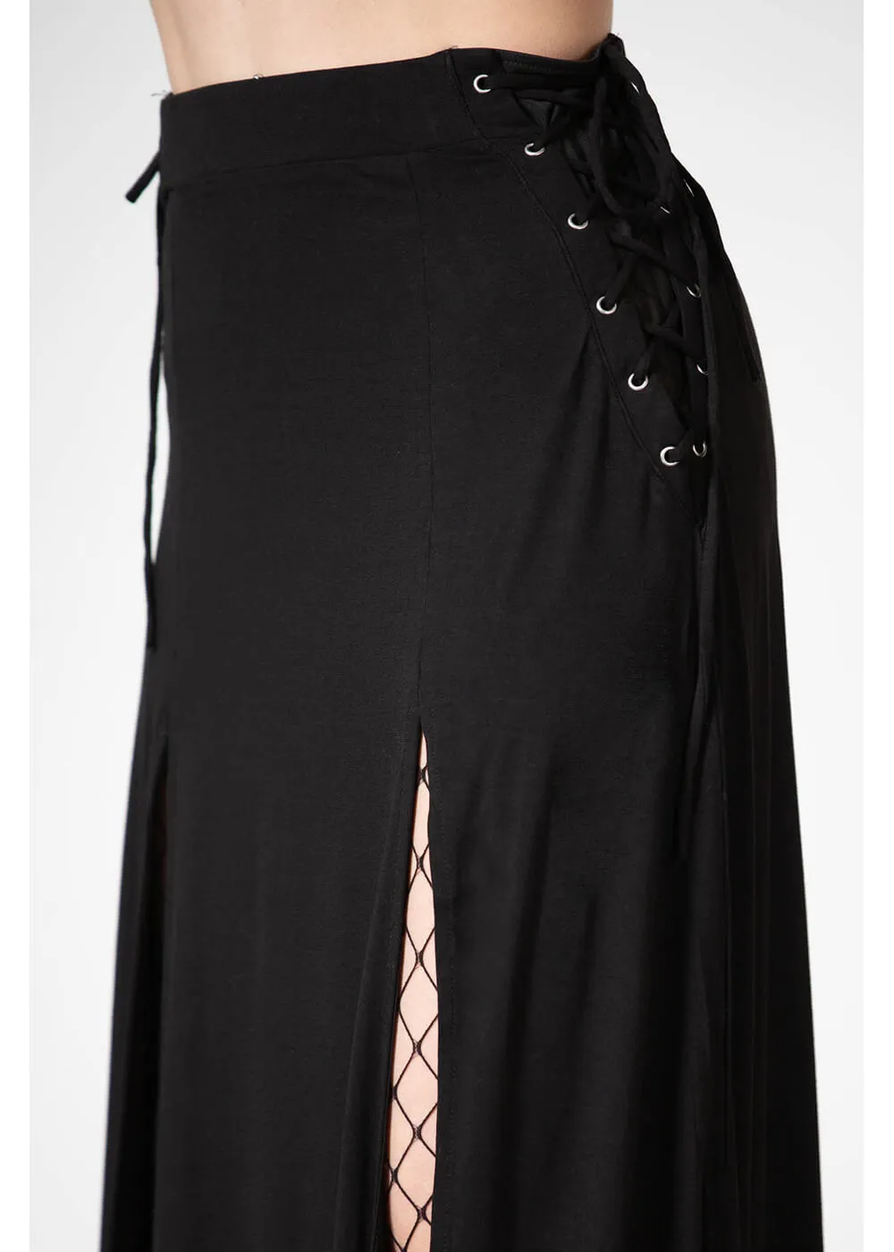 Killstar Hellverina Split Maxi Skirt Black