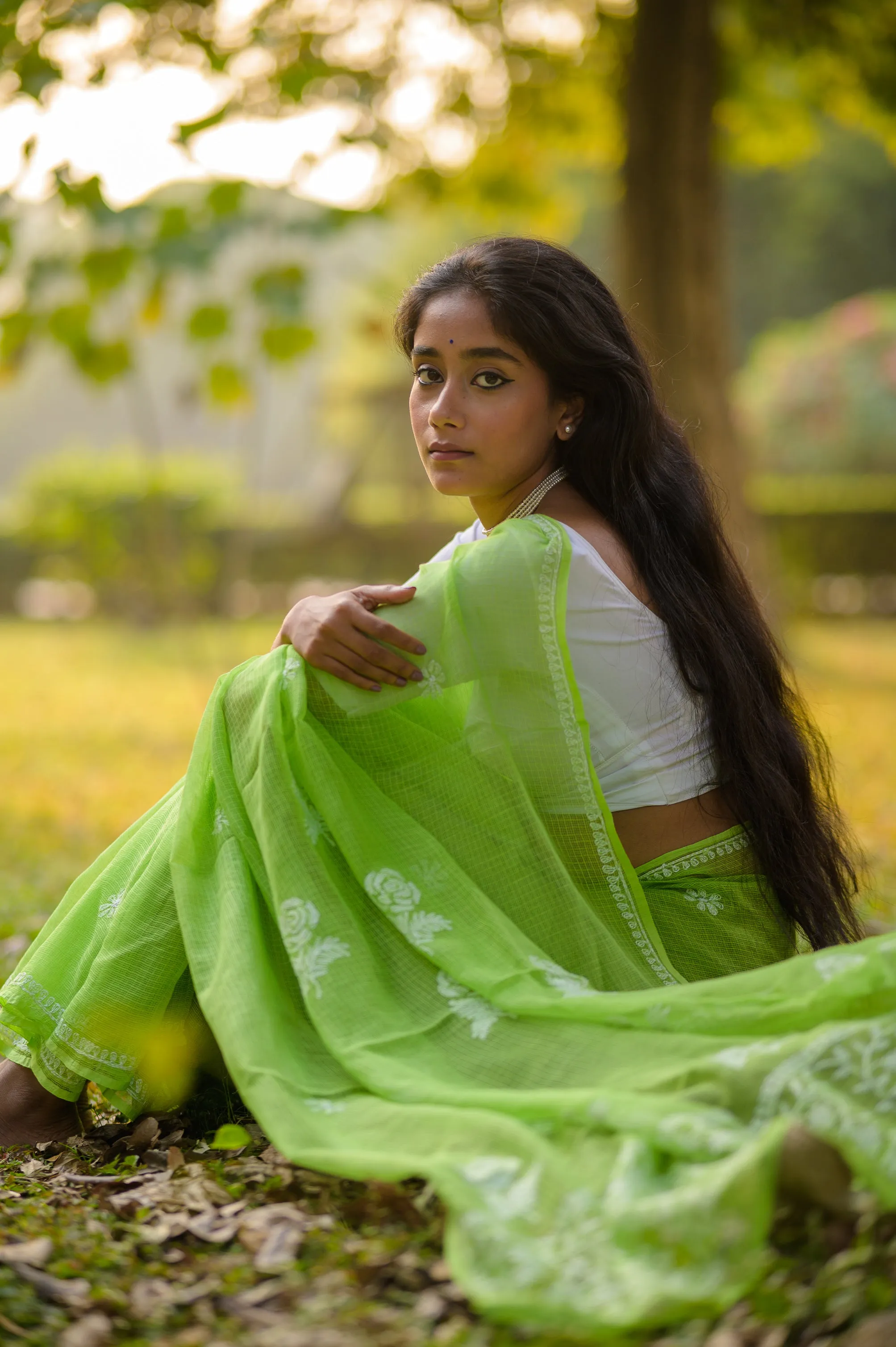 Kota Chikankari sarees - Meher - Panna
