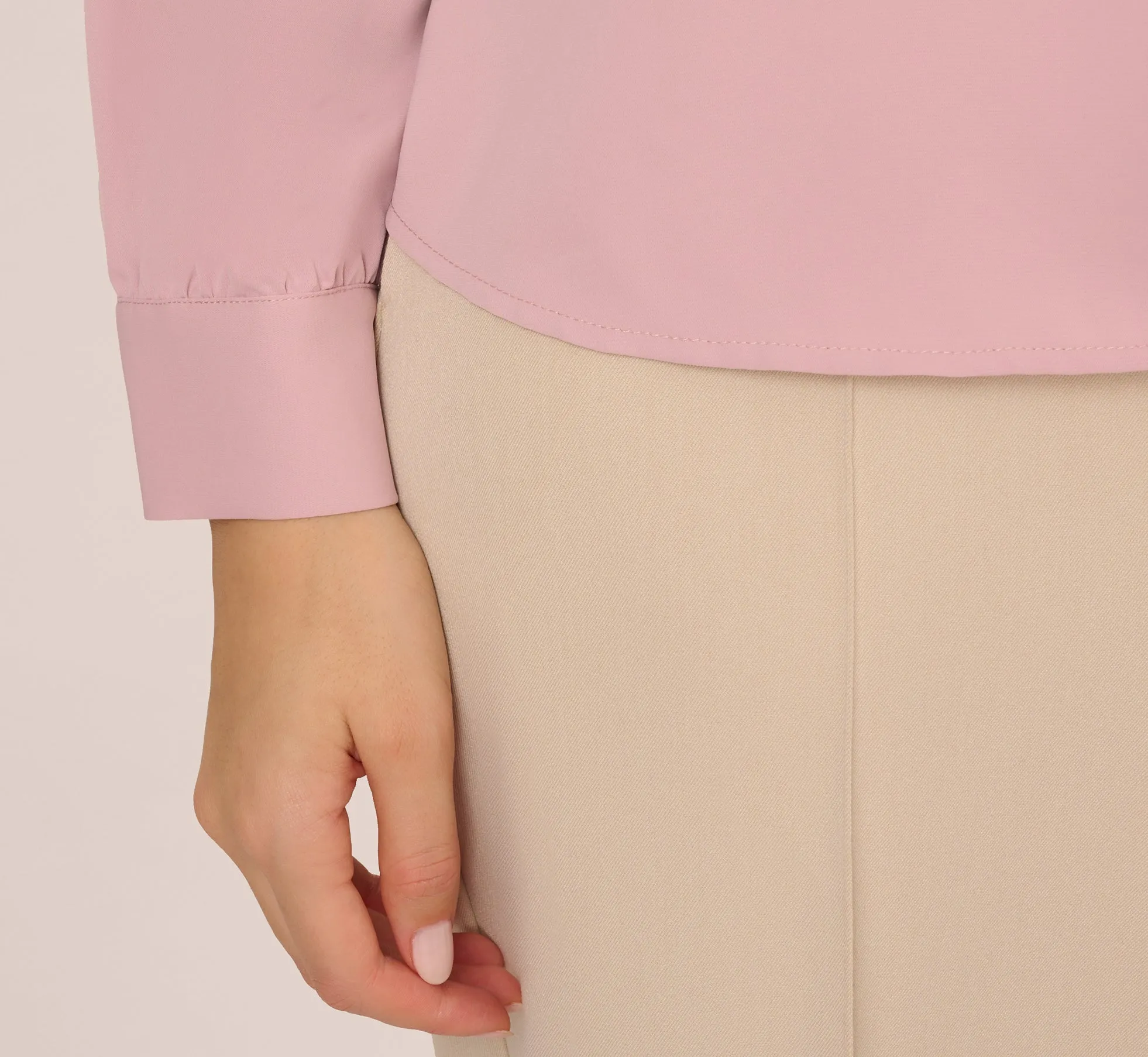 Long Sleeve Embellished Tie Collar Blouse In Lavender Beach