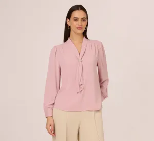 Long Sleeve Embellished Tie Collar Blouse In Lavender Beach