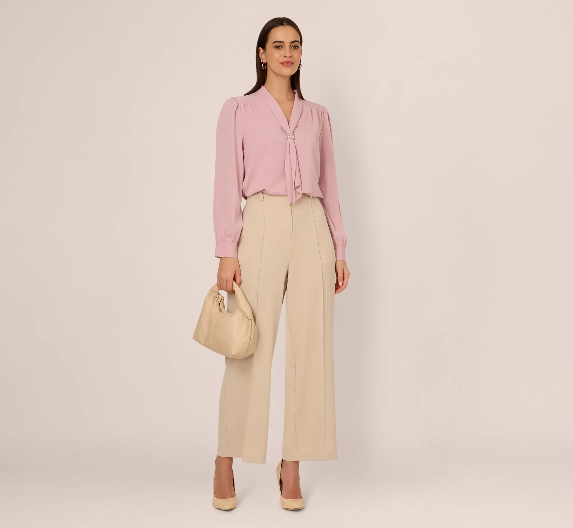 Long Sleeve Embellished Tie Collar Blouse In Lavender Beach
