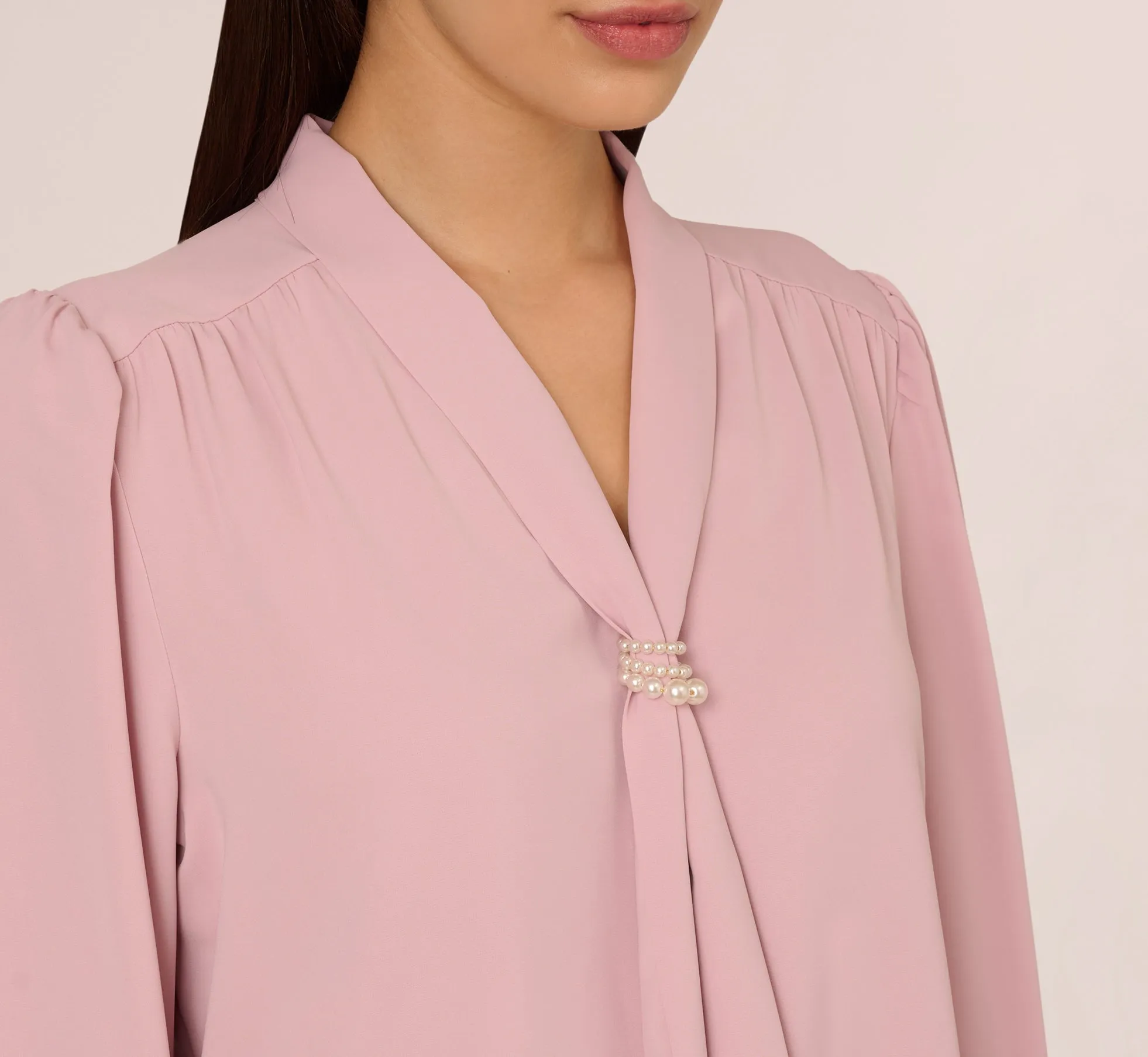 Long Sleeve Embellished Tie Collar Blouse In Lavender Beach