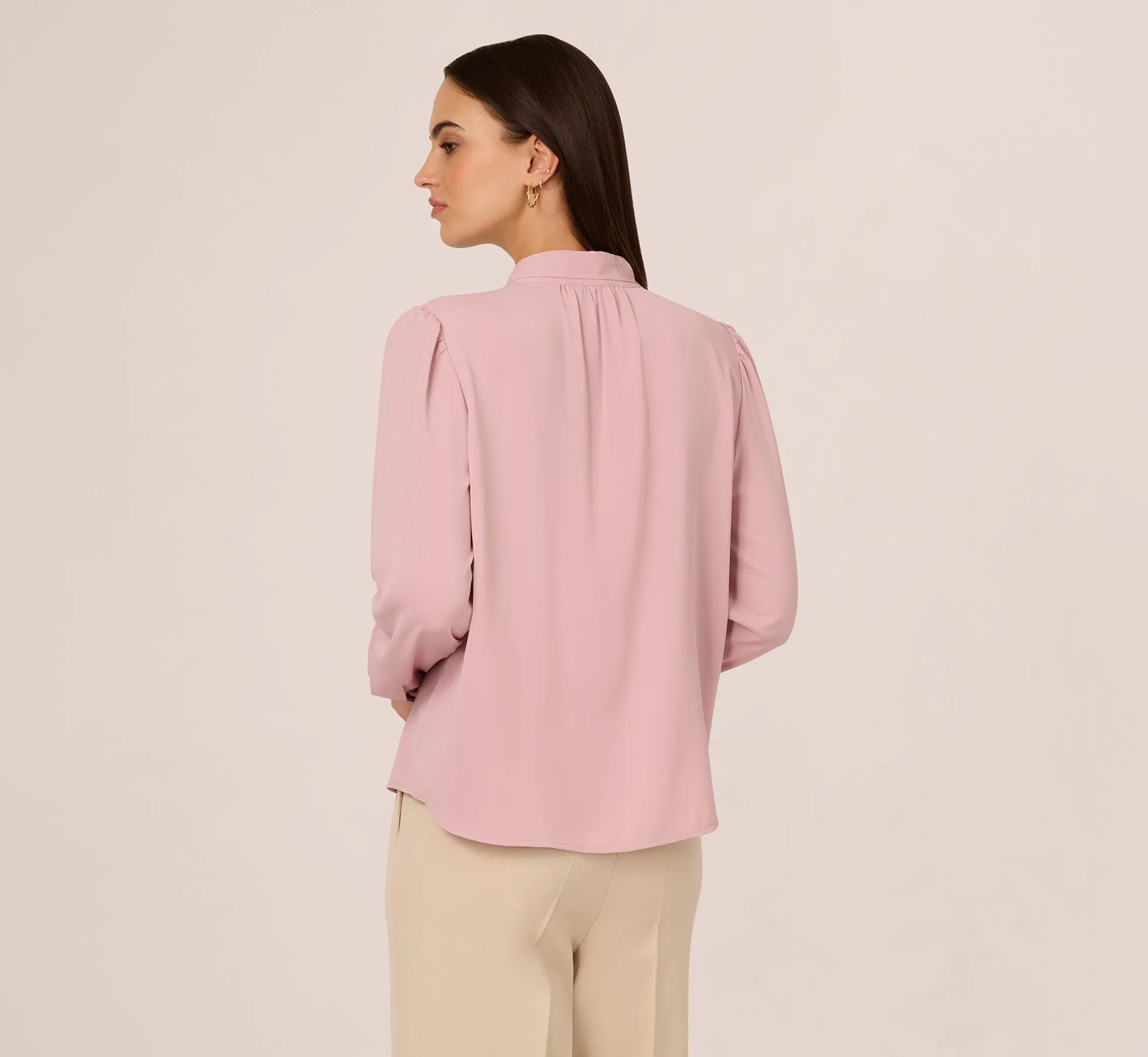 Long Sleeve Embellished Tie Collar Blouse In Lavender Beach