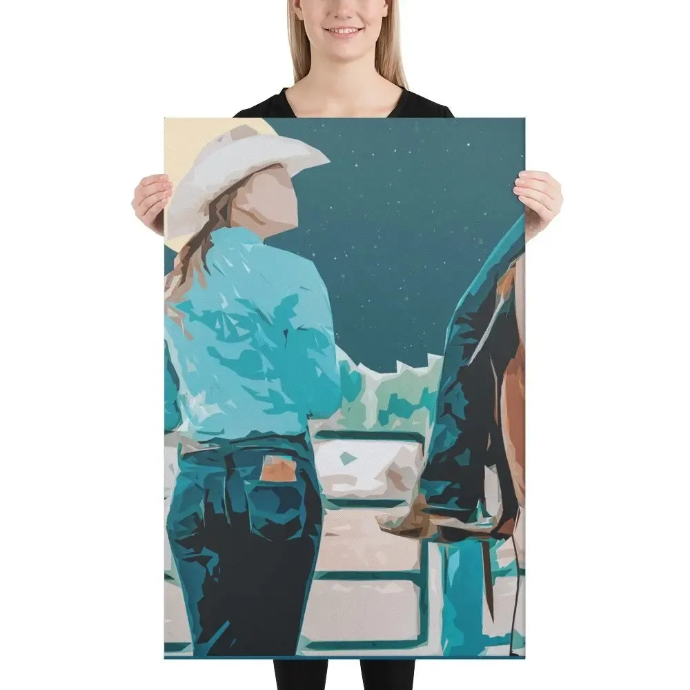 Moonlit Companions – Cowgirl Canvas Print