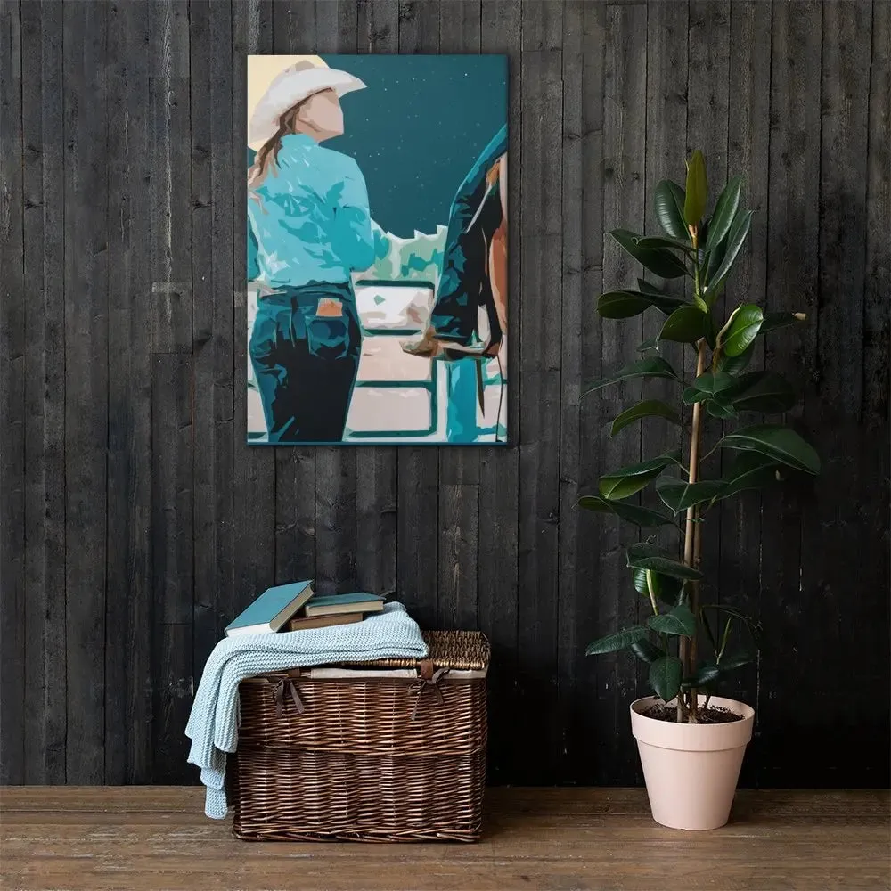 Moonlit Companions – Cowgirl Canvas Print