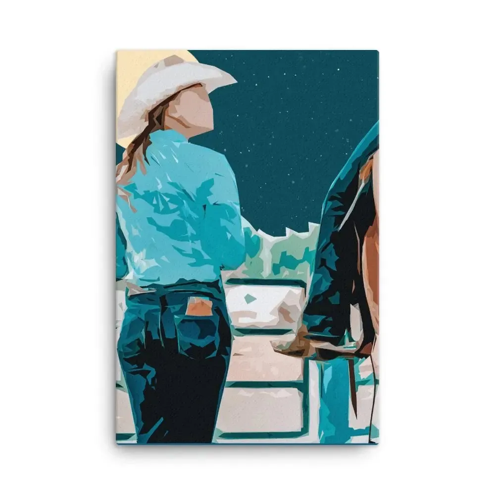 Moonlit Companions – Cowgirl Canvas Print