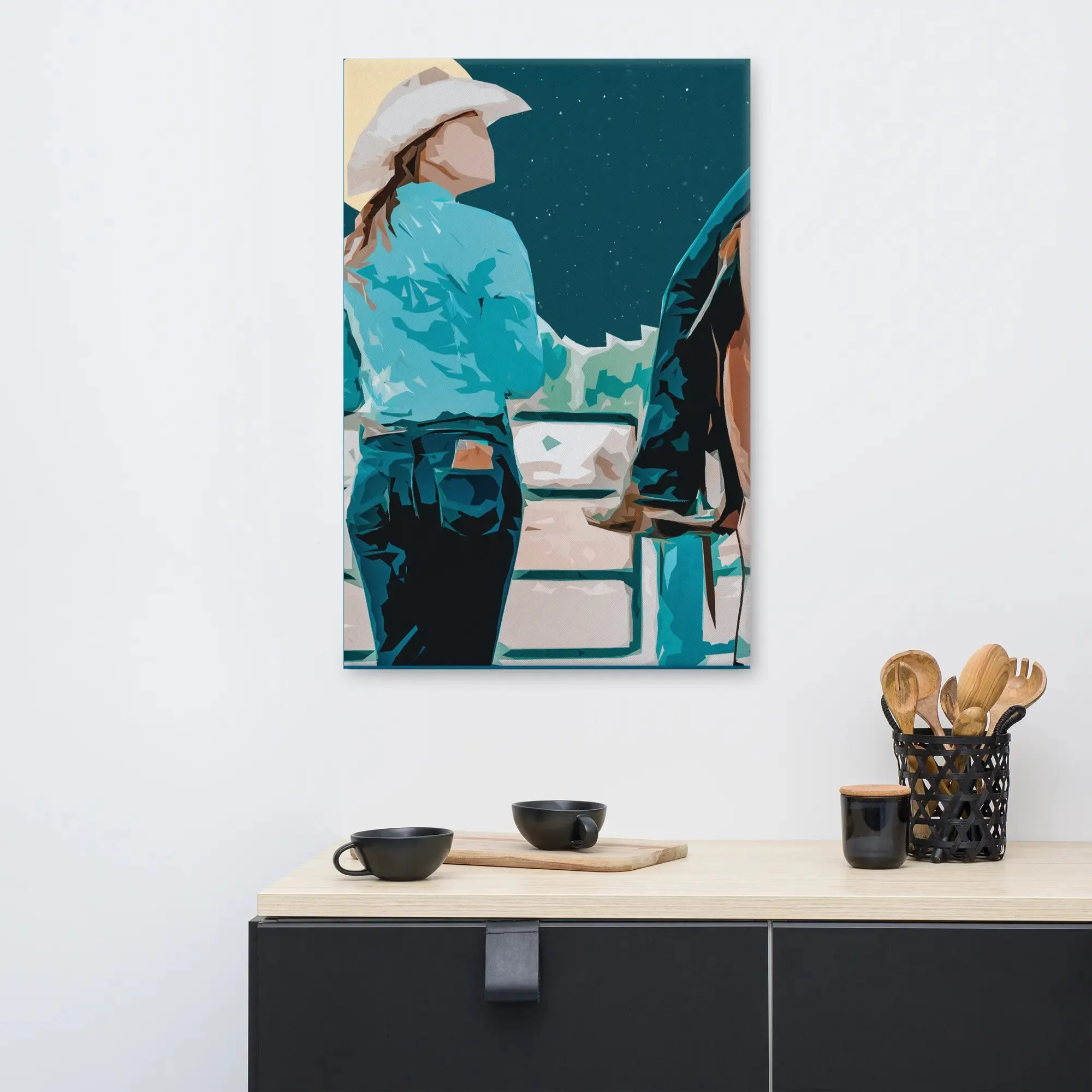 Moonlit Companions – Cowgirl Canvas Print