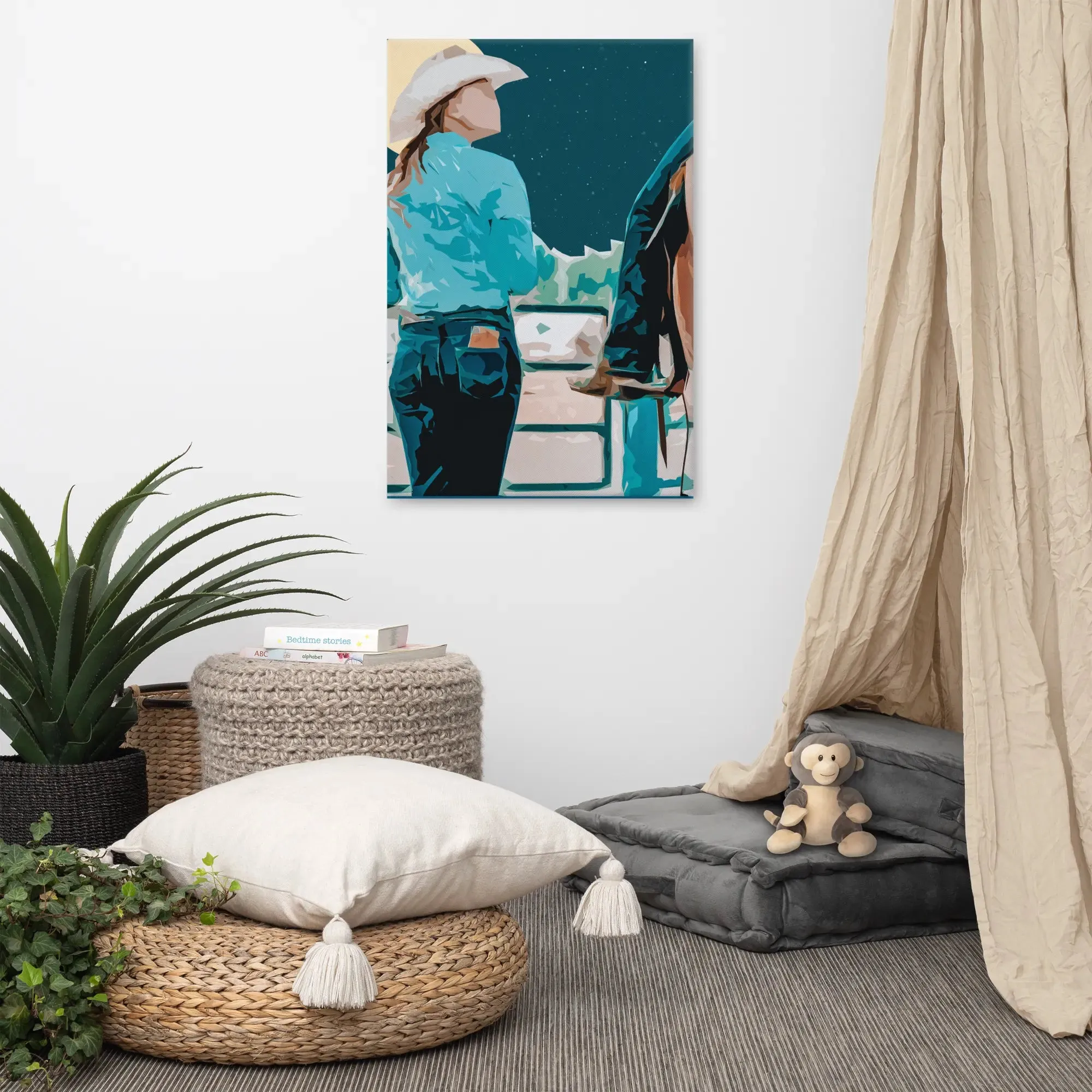 Moonlit Companions – Cowgirl Canvas Print