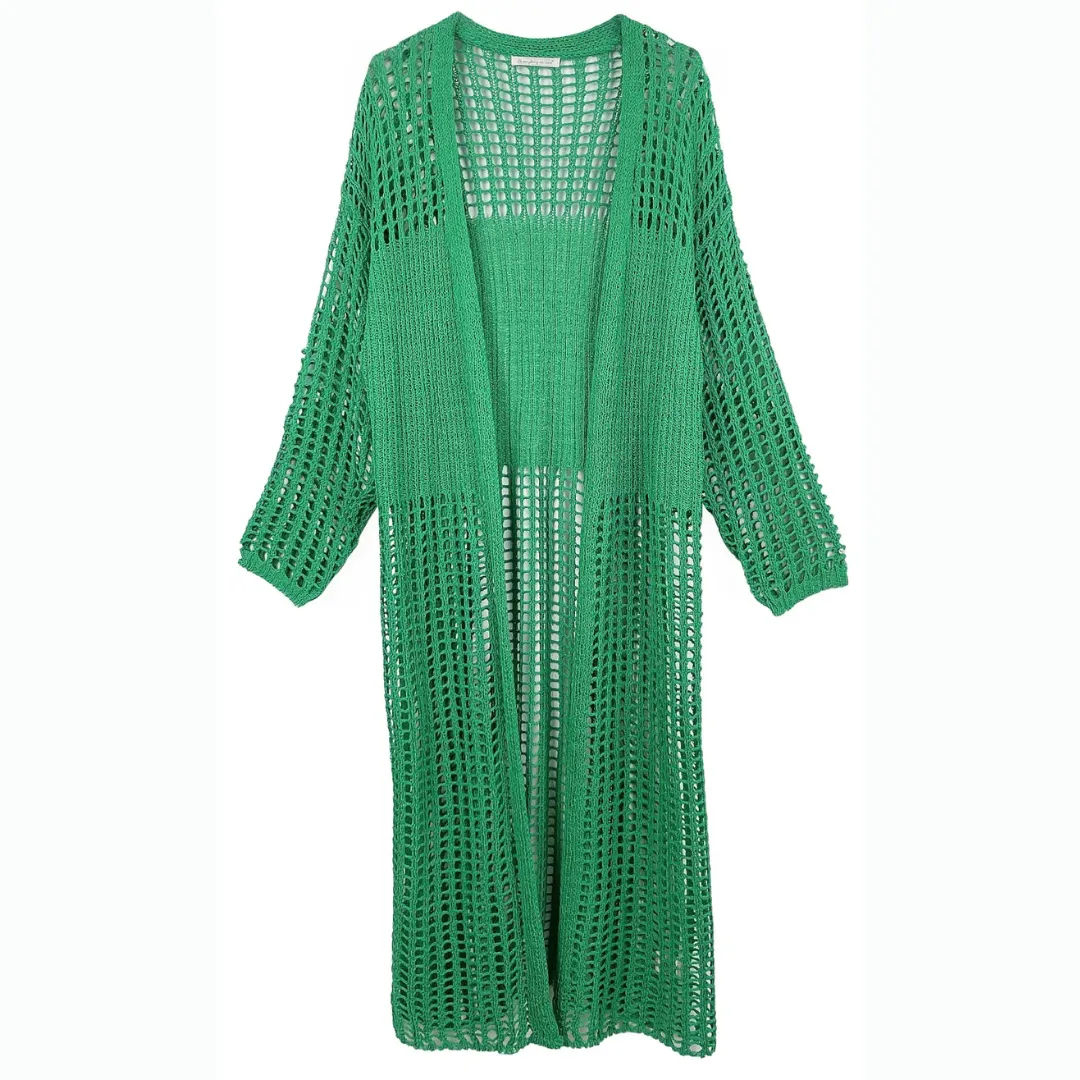 Open Front Crochet Cardigan - Green