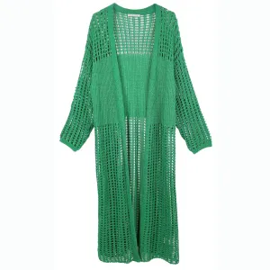 Open Front Crochet Cardigan - Green