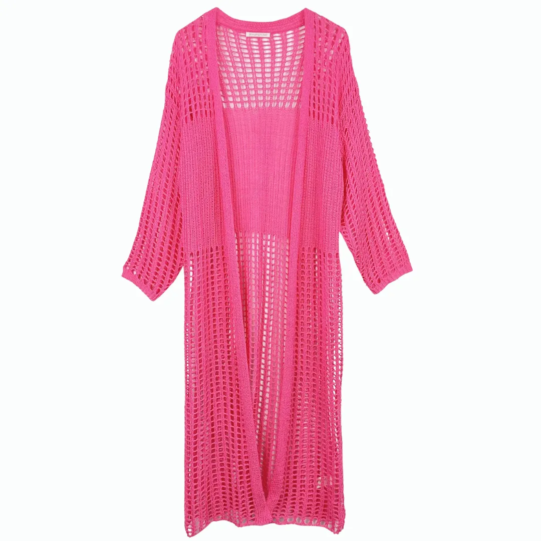 Open Front Crochet Cardigan - Pink