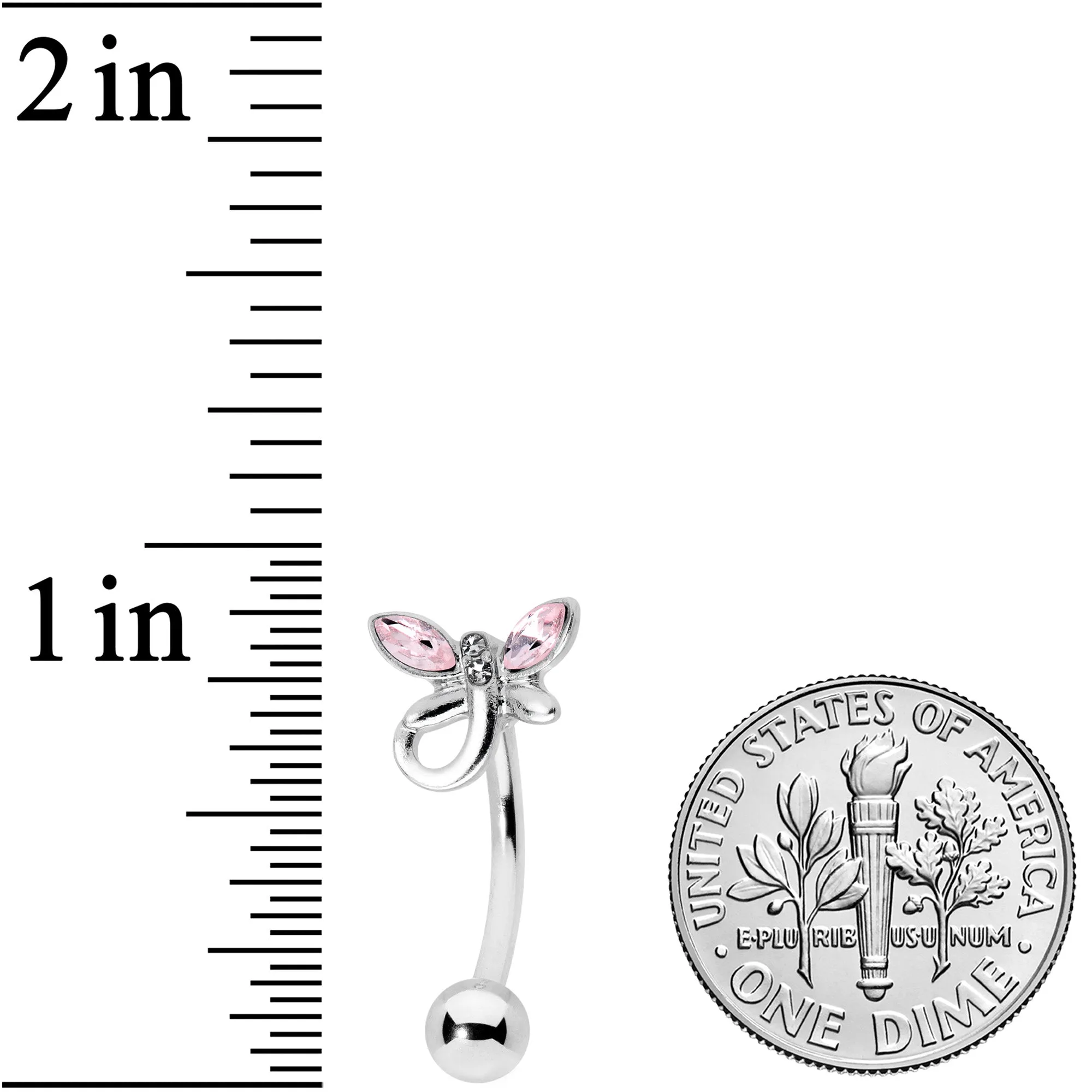 Pink Clear Gem Loop Butterfly Top Mount Belly Ring