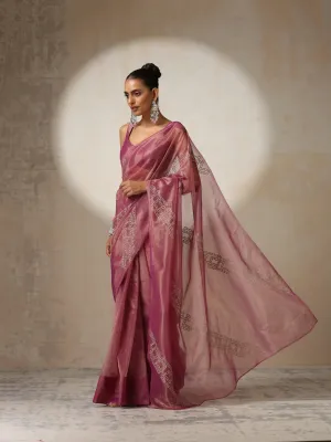 Pink Gold Soft Organza Saree with Zari Embroidery and Blouse Fabric