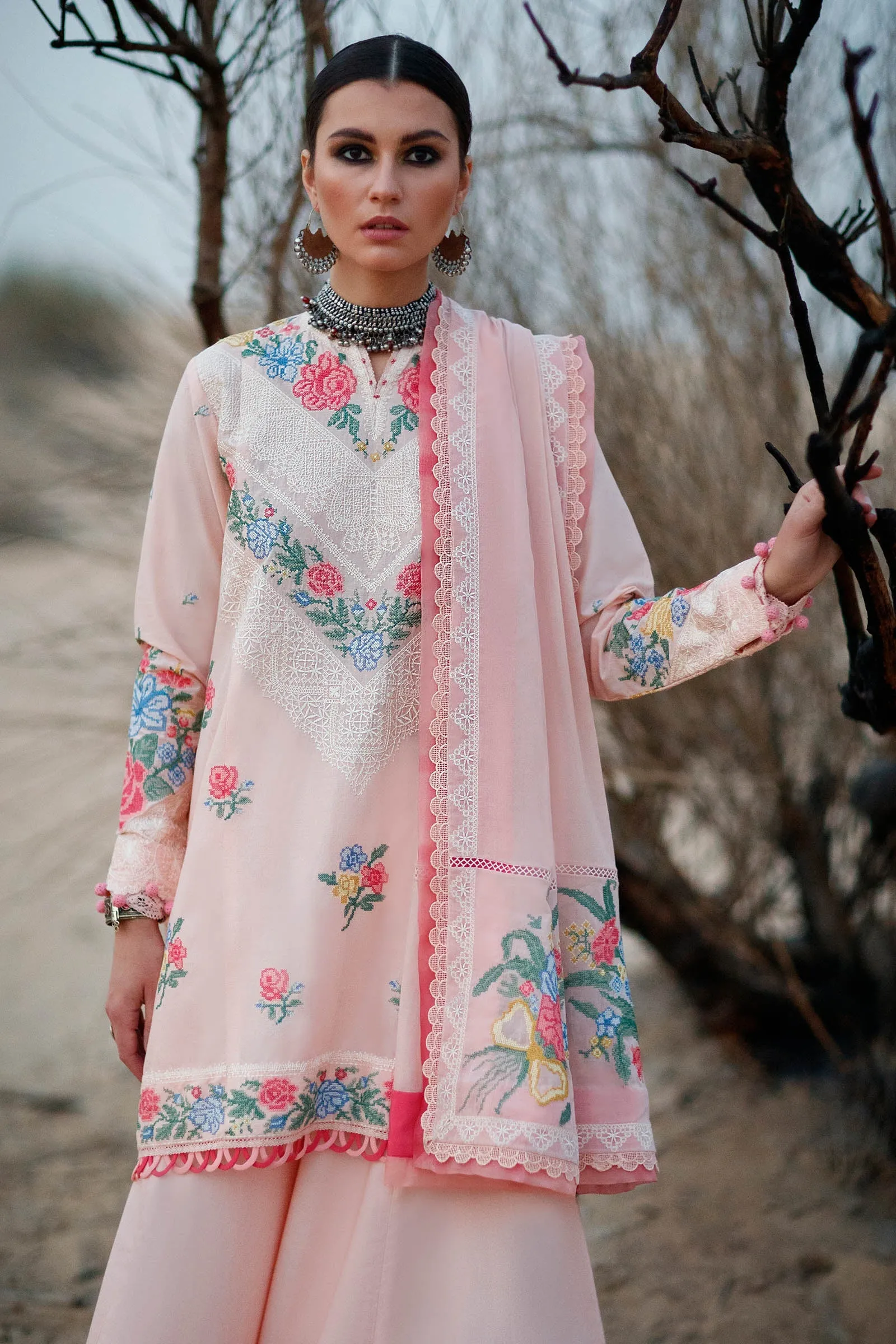 Pink Sharara Kameez Pakistani Eid Dress in Premium Lawn