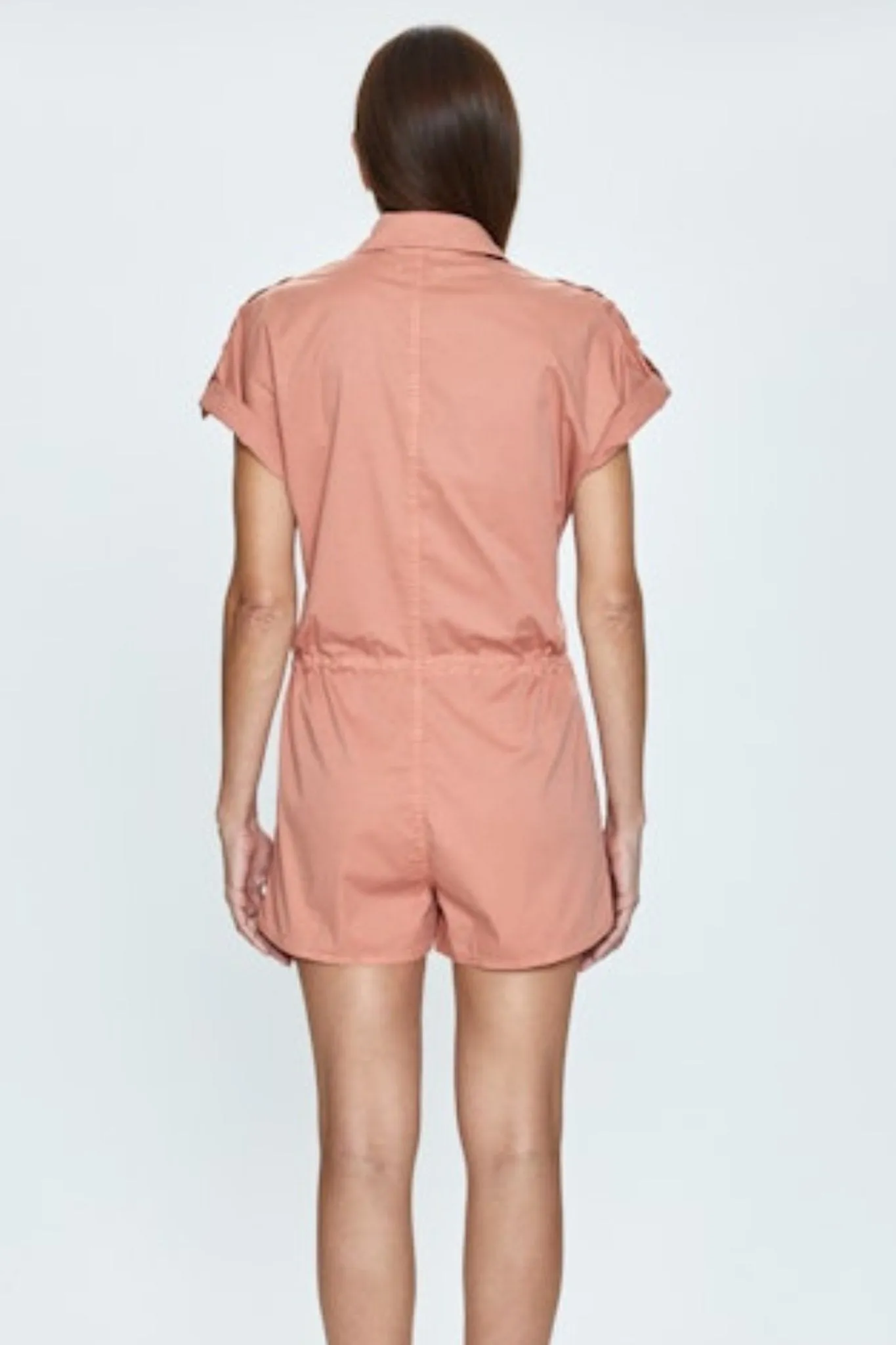 Pistola: Meg Short Sleeve Zip Front Romper in Turmeric