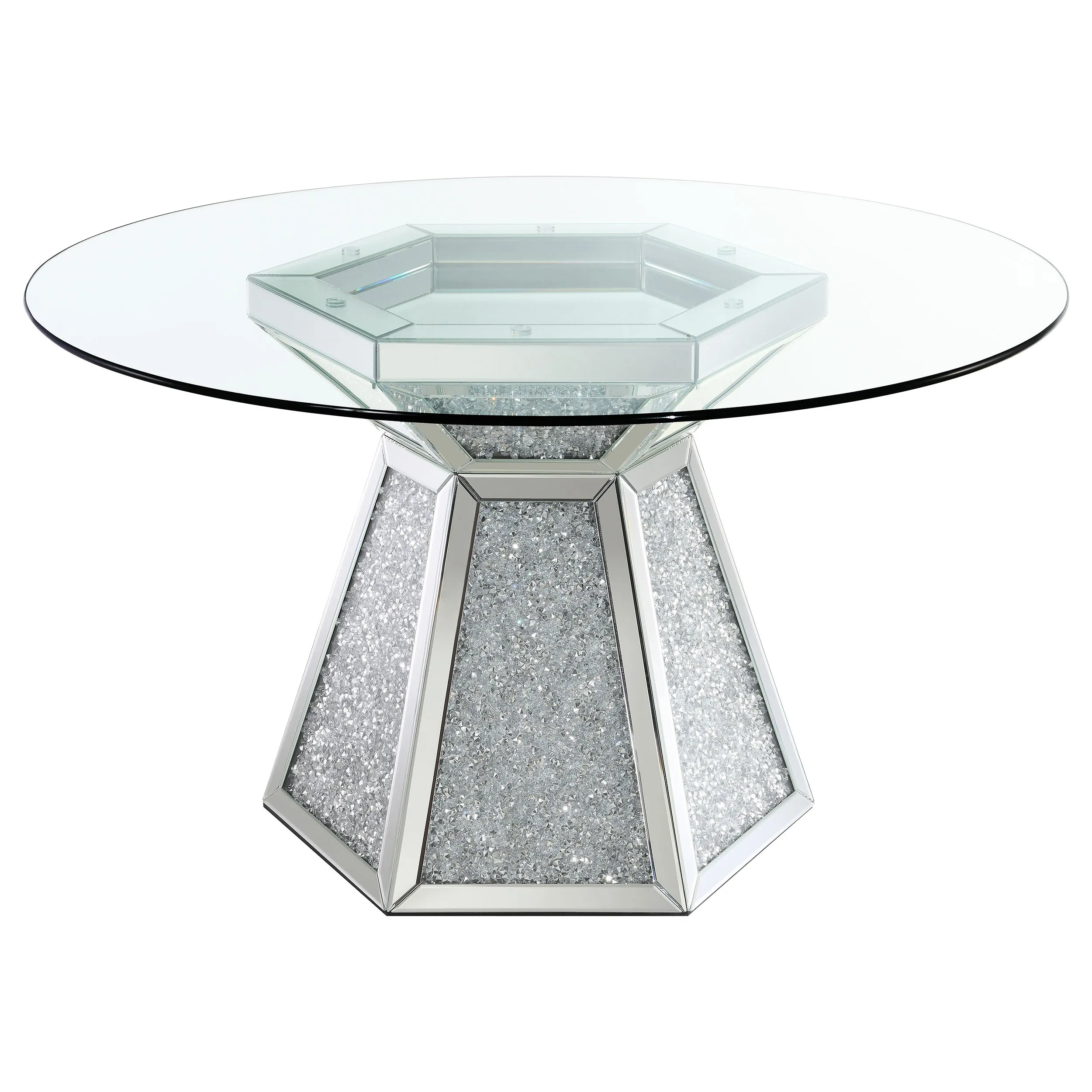 Quinn 5-piece Round Glass Top Mirrored Dining Set Ink Blue