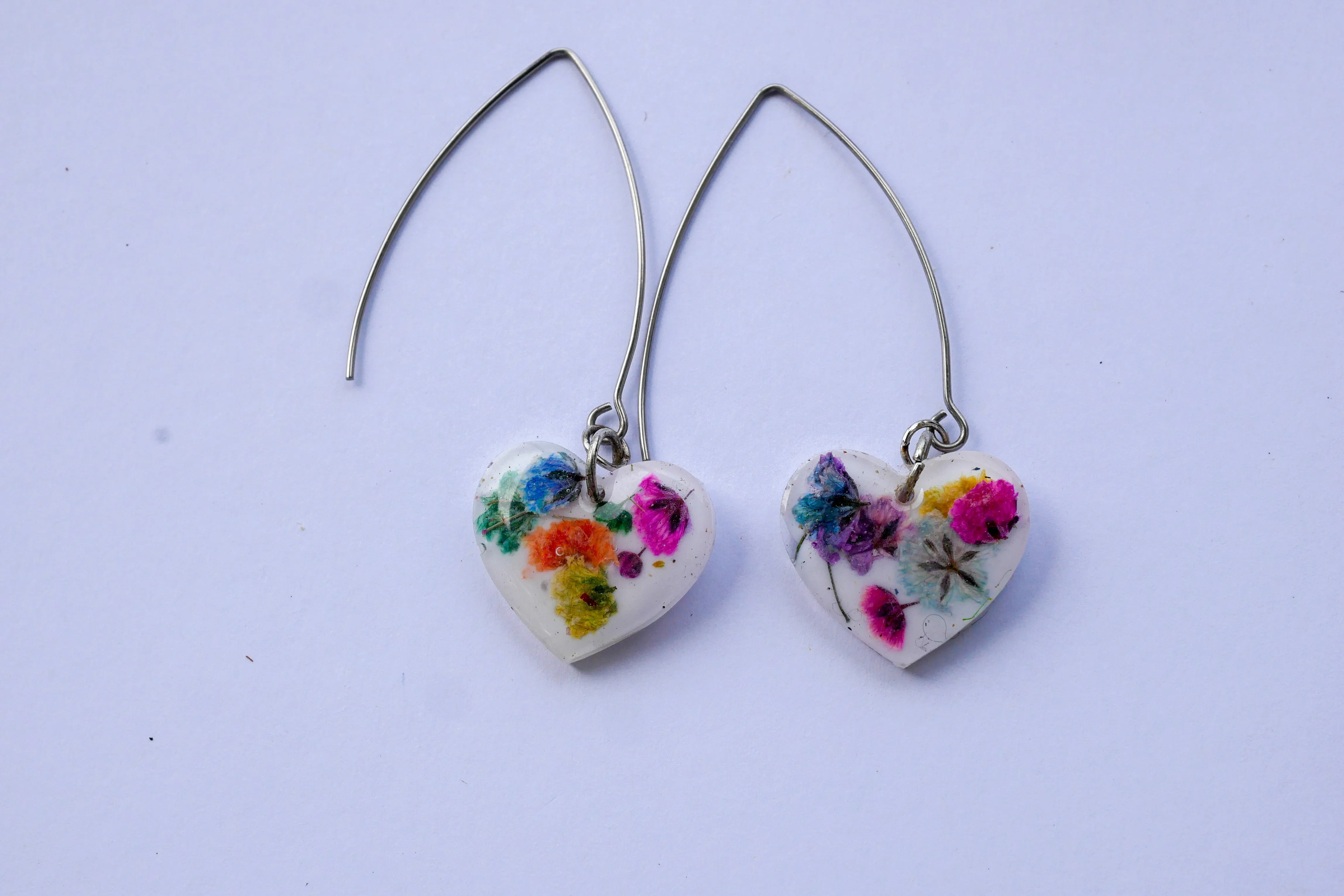 Rainbow baby's breath heart long dangles